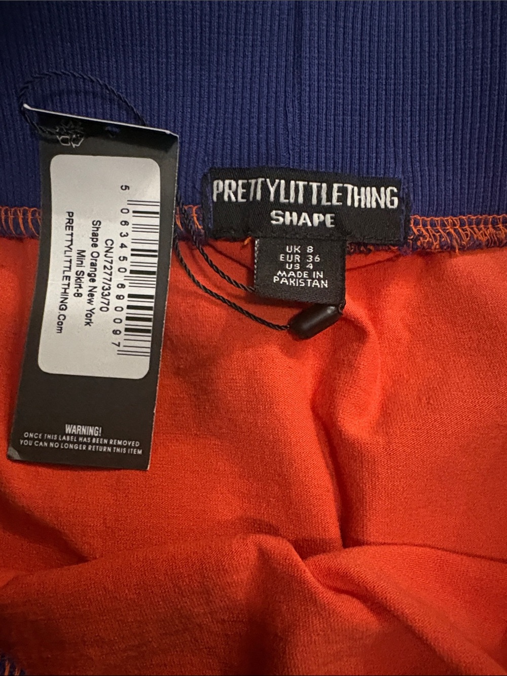 PrettyLittleThing Orange and Blue Mini Skirt - Picture 2 of 3